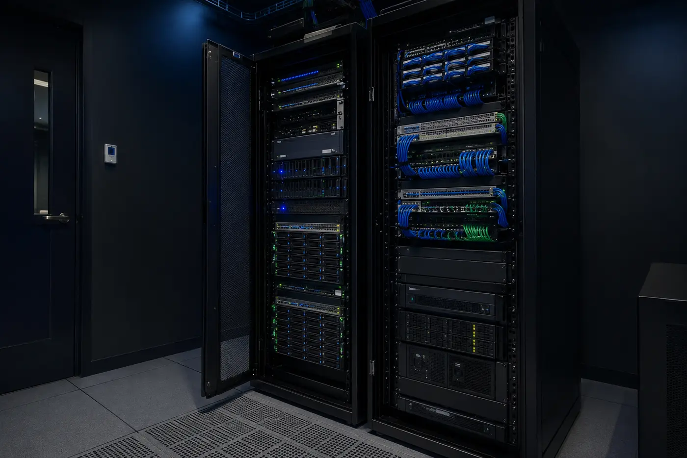 Organized on-premises server and storage racks for a midsize business